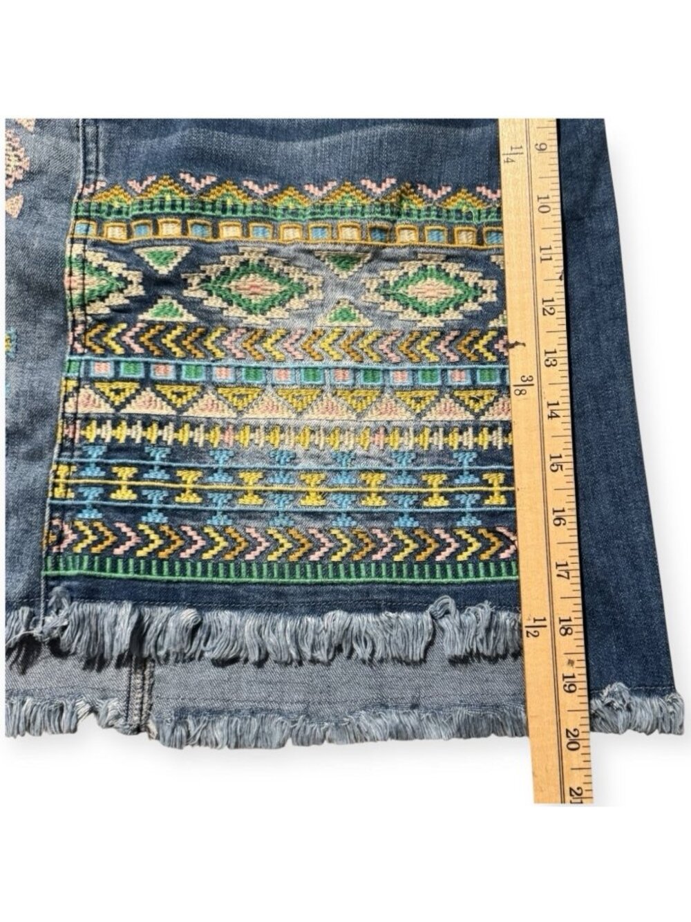 Hydraulic Wm 8 Boho Jean Denim Vintage Fade Y2K Festival Maxi Embroidered Floral - Picture 3 of 4